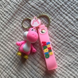 Nintendo Pink Yoshi Keychain with Super Mario Strap